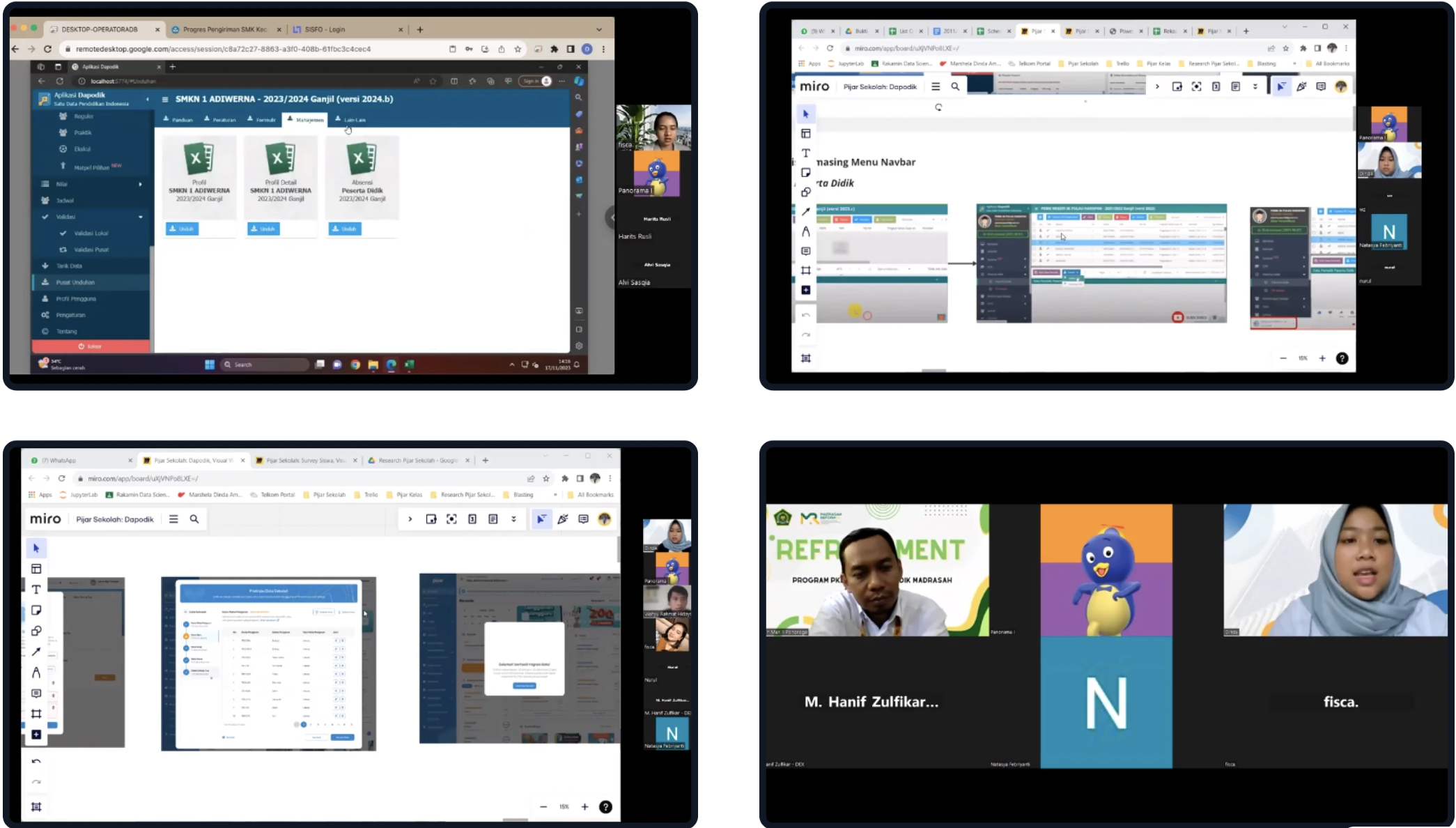 Remote sessions watching school admins and ops go through DAPODIK setup